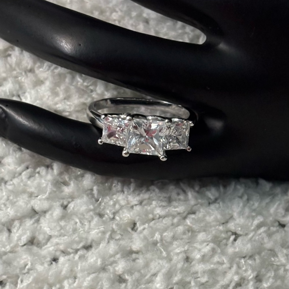 Diamonique Three-Stone Clear Cubic Zirconia Ring in Silver Tone 8